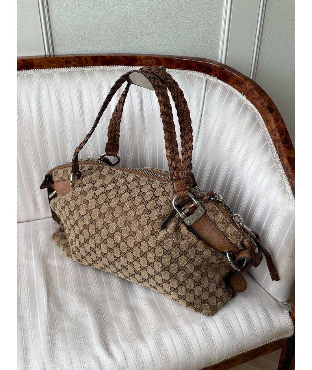 GUCCI Бежевая жаккардовая сумка тоут, фото 2
