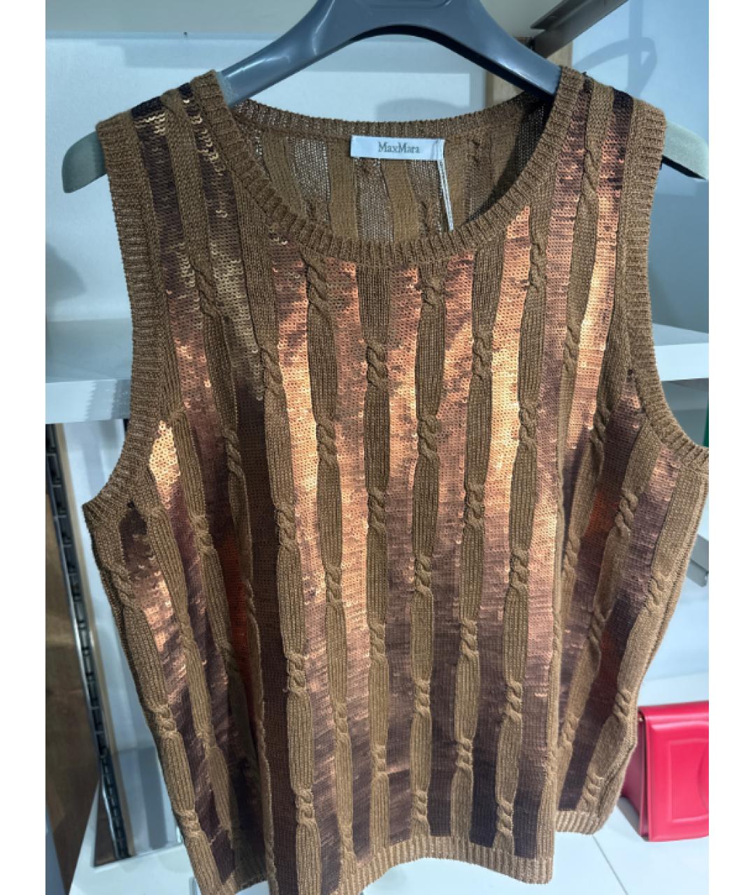 MAX MARA Коричневая льняная майка, фото 2