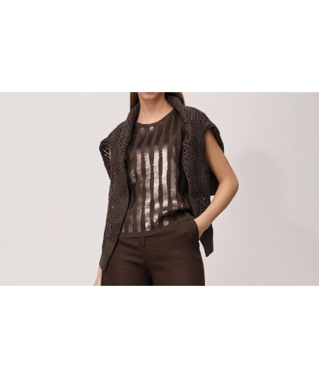MAX MARA Коричневая льняная майка, фото 4