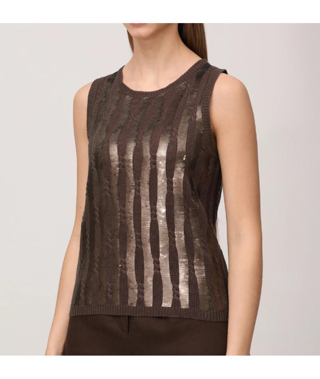 MAX MARA Коричневая льняная майка, фото 6