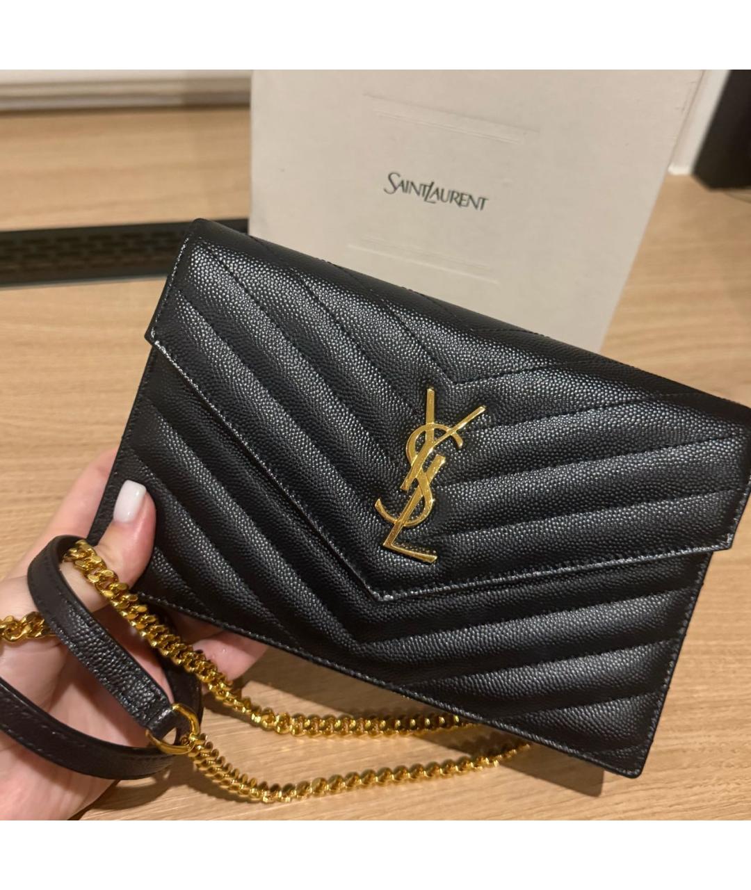 SAINT LAURENT Черная кожаная сумка через плечо, фото 3