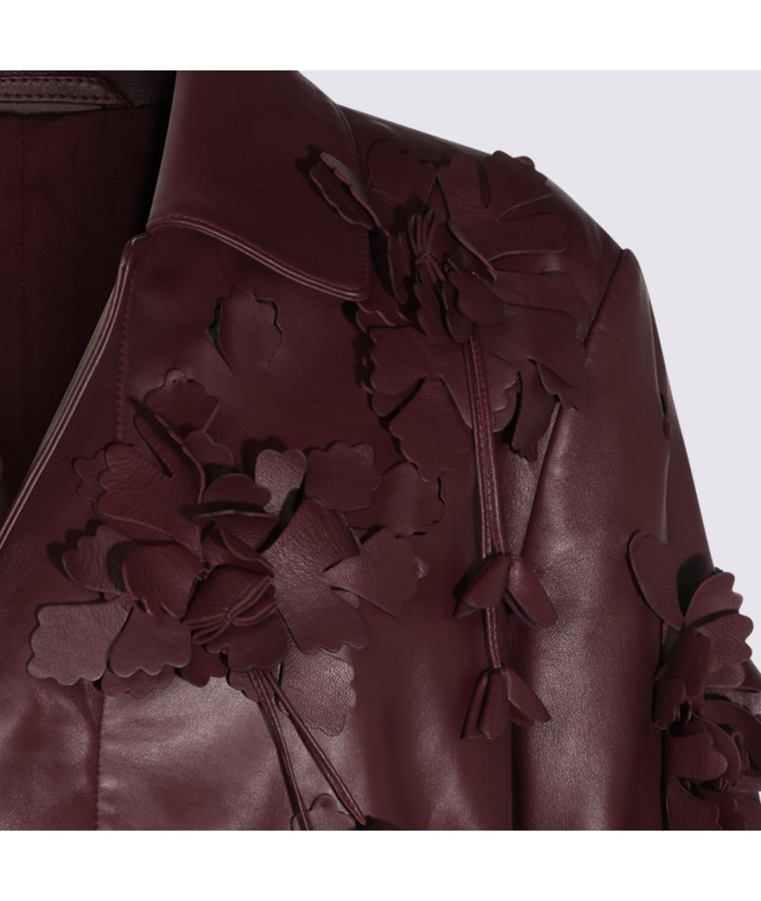 ALBERTA FERRETTI Бордовое кожаное пальто, фото 4