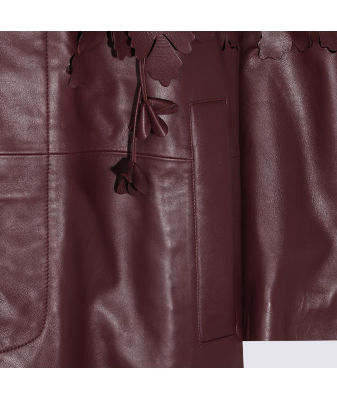 ALBERTA FERRETTI Бордовое кожаное пальто, фото 3