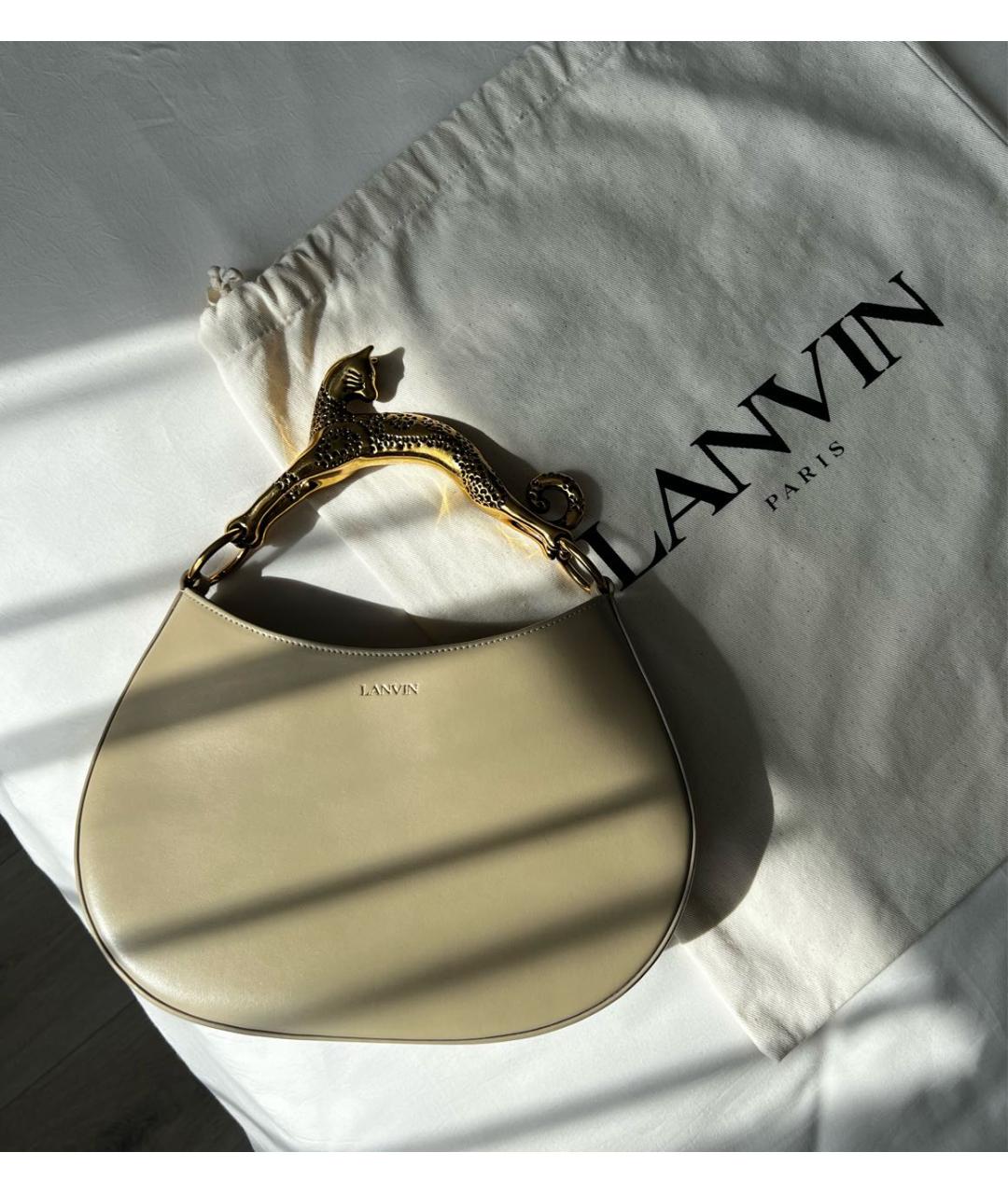 LANVIN Бежевая кожаная сумка с короткими ручками, фото 4