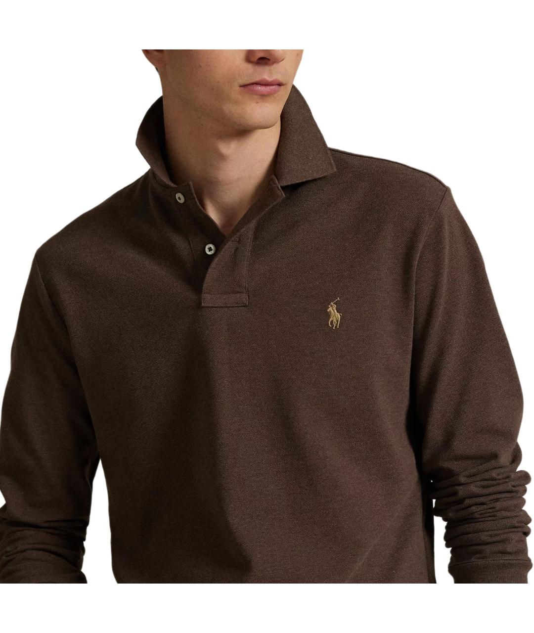 POLO RALPH LAUREN Коричневое поло с длинным рукавом, фото 5