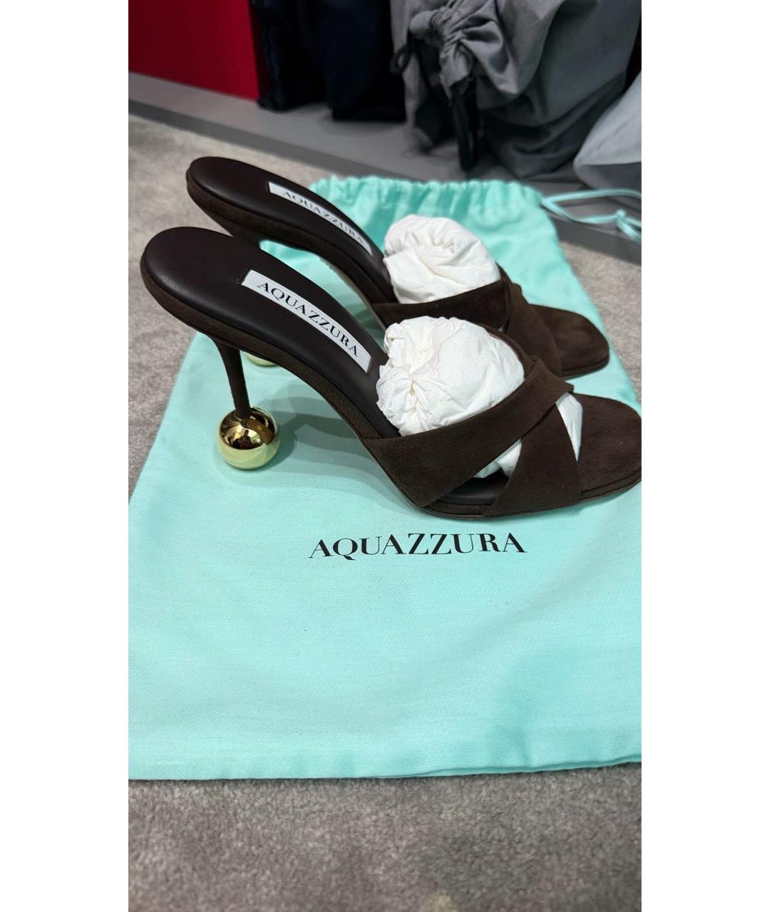 AQUAZZURA Коричневые замшевые мюли, фото 4