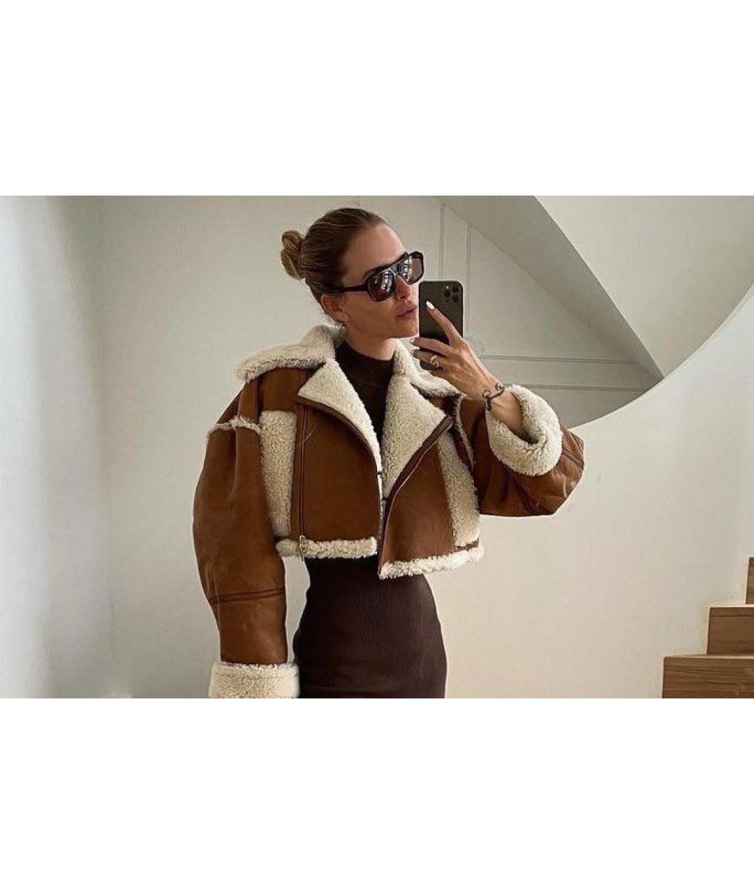 JACQUEMUS Коричневая кожаная дубленка, фото 2