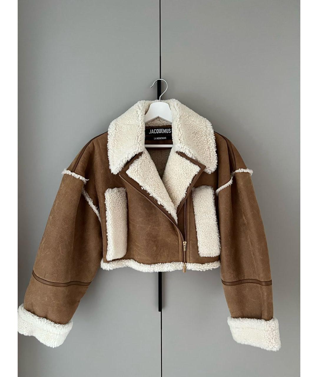 JACQUEMUS Коричневая кожаная дубленка, фото 4