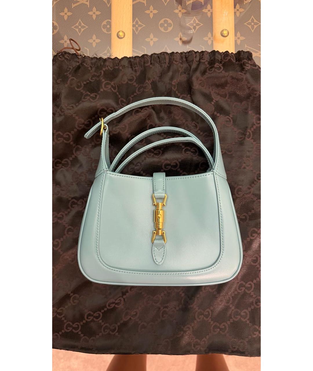 GUCCI Голубая кожаная сумка с короткими ручками, фото 6