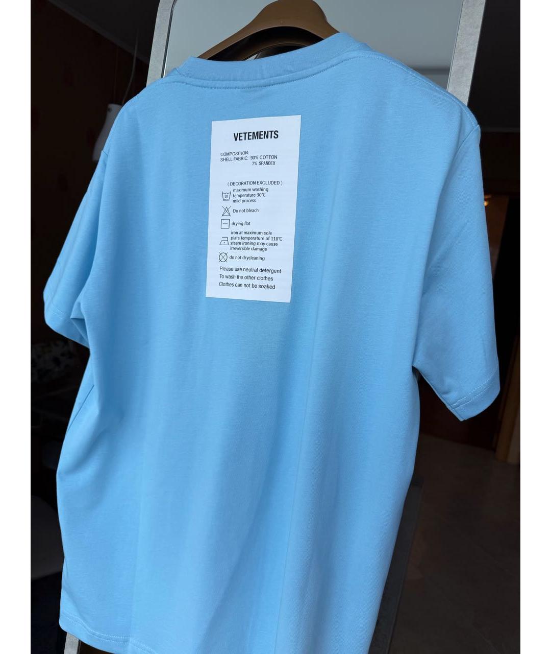 VETEMENTS Голубая хлопковая футболка, фото 2