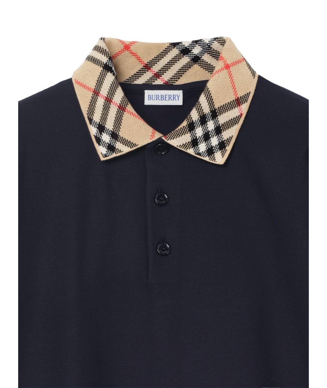 BURBERRY Темно-синее хлопковое поло с коротким рукавом, фото 3