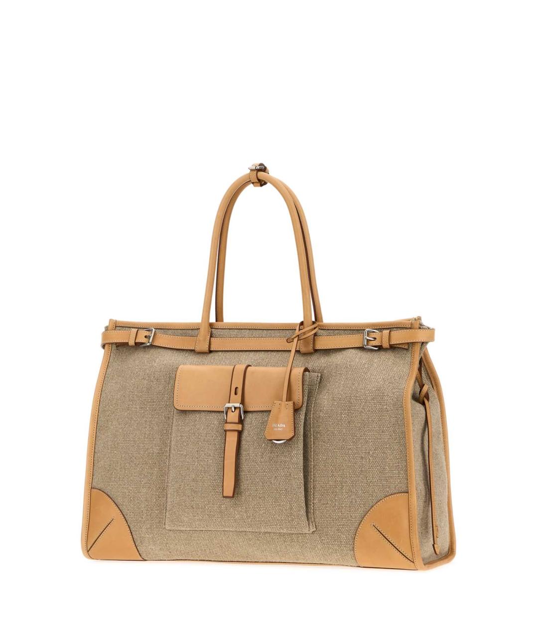 PRADA Бежевая льняная сумка тоут, фото 2