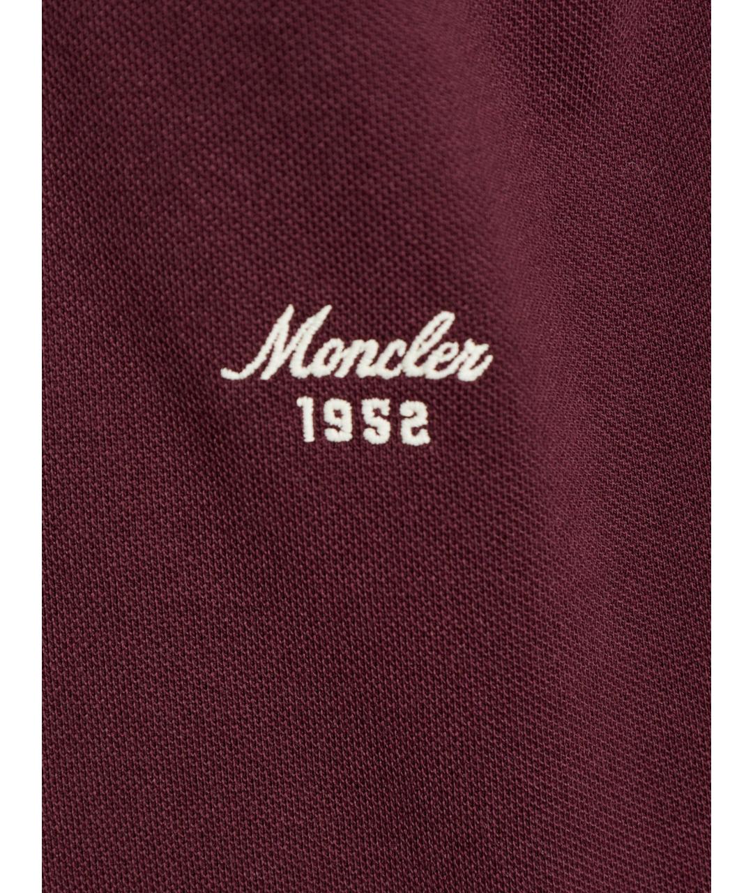MONCLER Бордовое хлопковое поло с коротким рукавом, фото 3