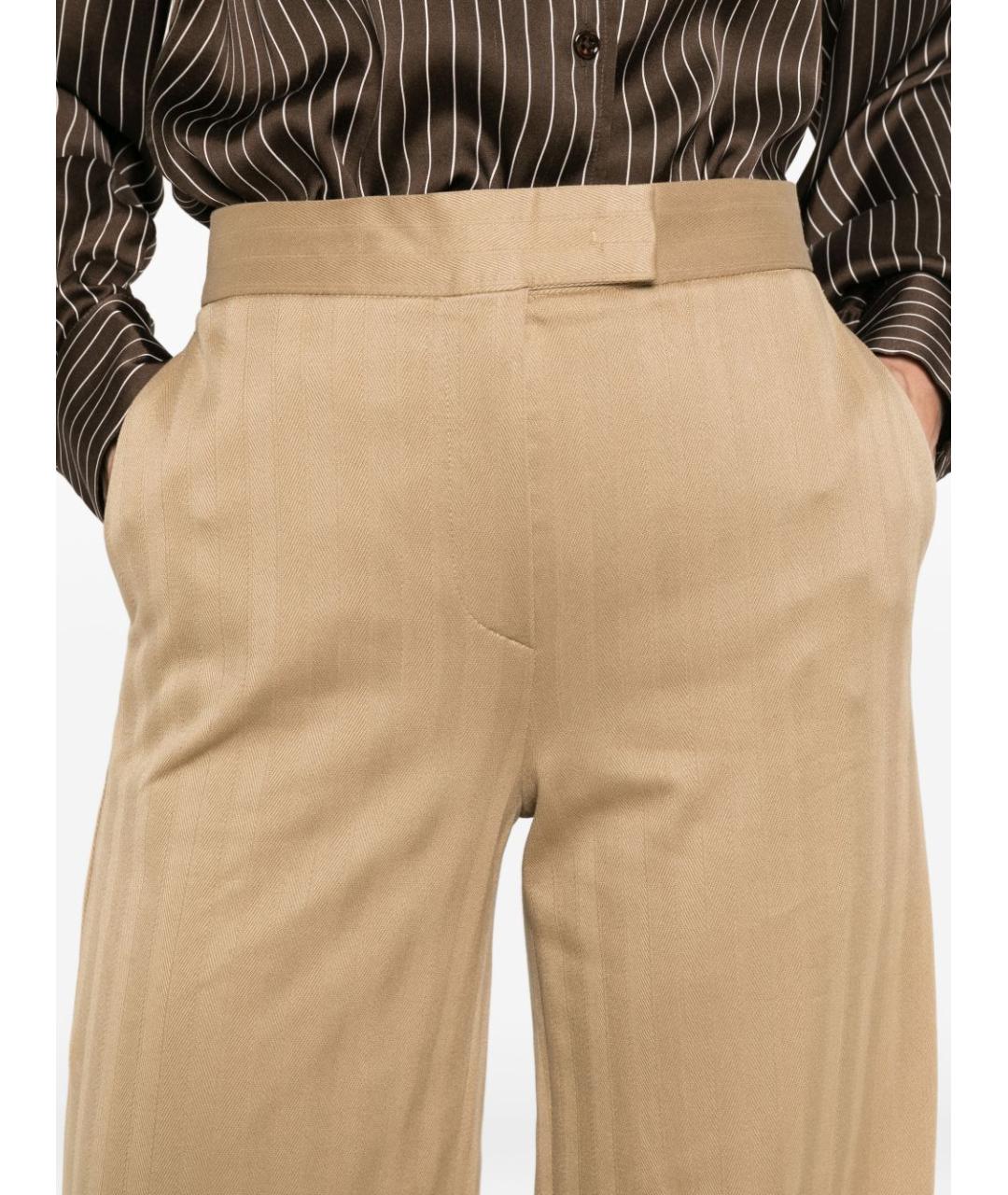 MAX MARA Бежевые хлопковые прямые брюки, фото 2