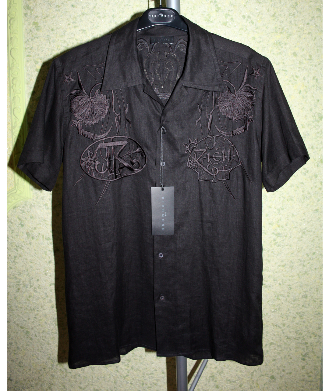 JOHN RICHMOND Черная льняная кэжуал рубашка, фото 3