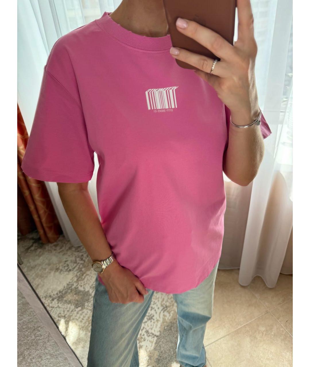 VETEMENTS Розовая хлопковая футболка, фото 5