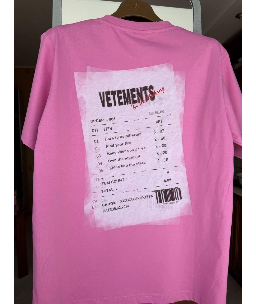 VETEMENTS Розовая хлопковая футболка, фото 3