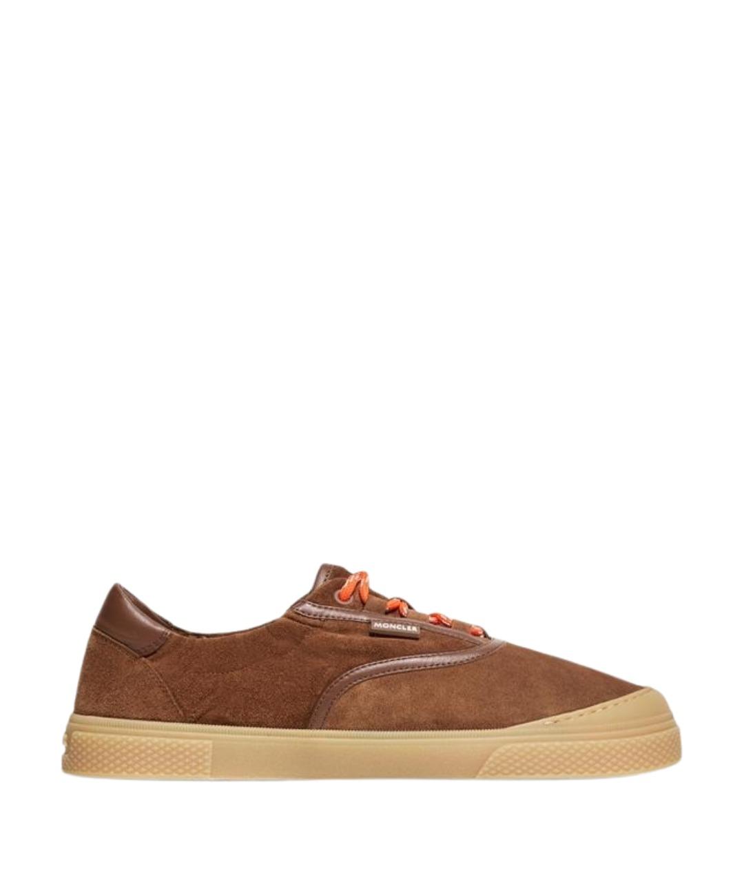 MONCLER Коричневые замшевые кроссовки, фото 1