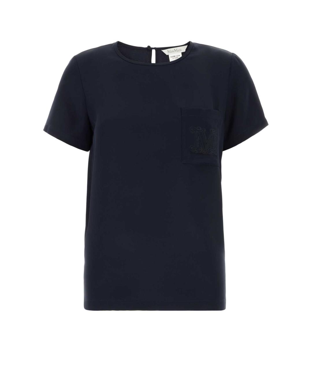 MAX MARA Синяя шелковая футболка, фото 1