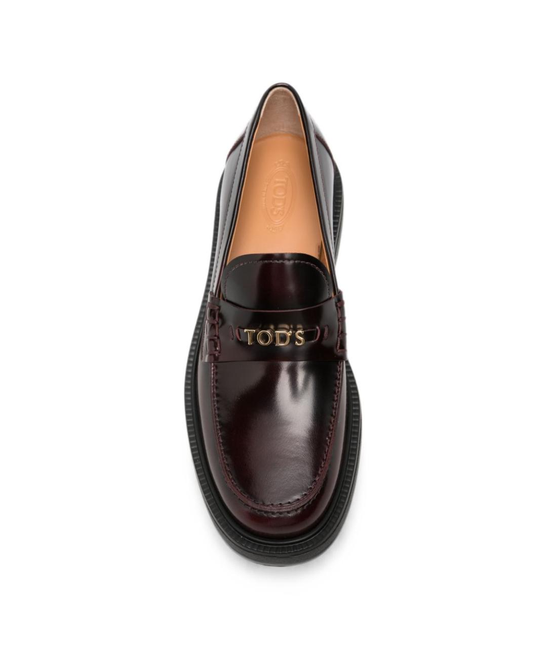 TOD'S Бордовые кожаные лоферы, фото 2