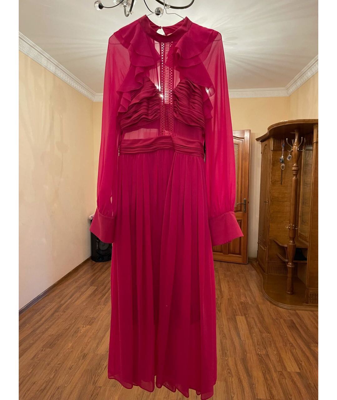 SELF-PORTRAIT Фуксия шифоновое коктейльное платье, фото 7