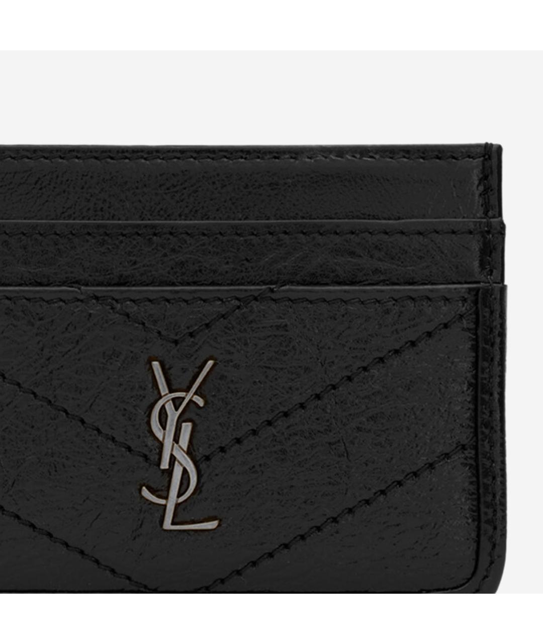 SAINT LAURENT Черный кожаный кардхолдер, фото 3