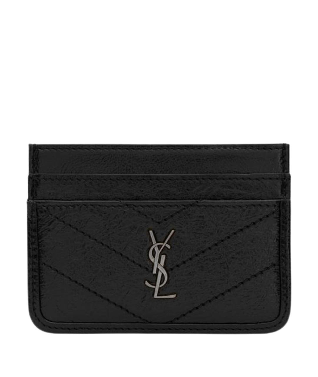 SAINT LAURENT Черный кожаный кардхолдер, фото 1