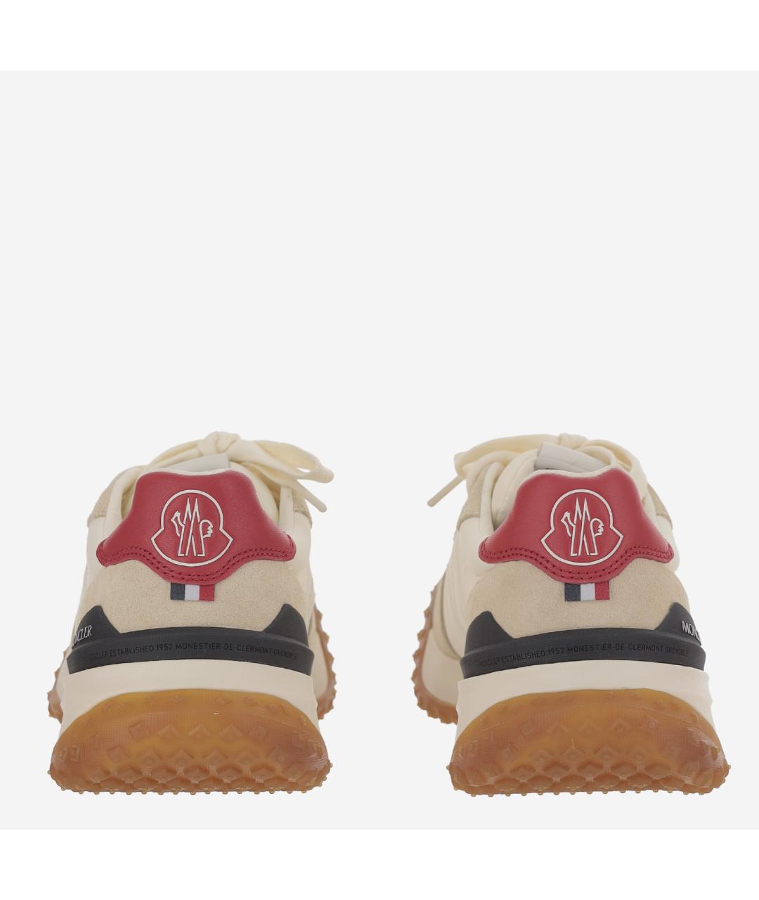 MONCLER Бежевые кожаные низкие кроссовки / кеды, фото 4