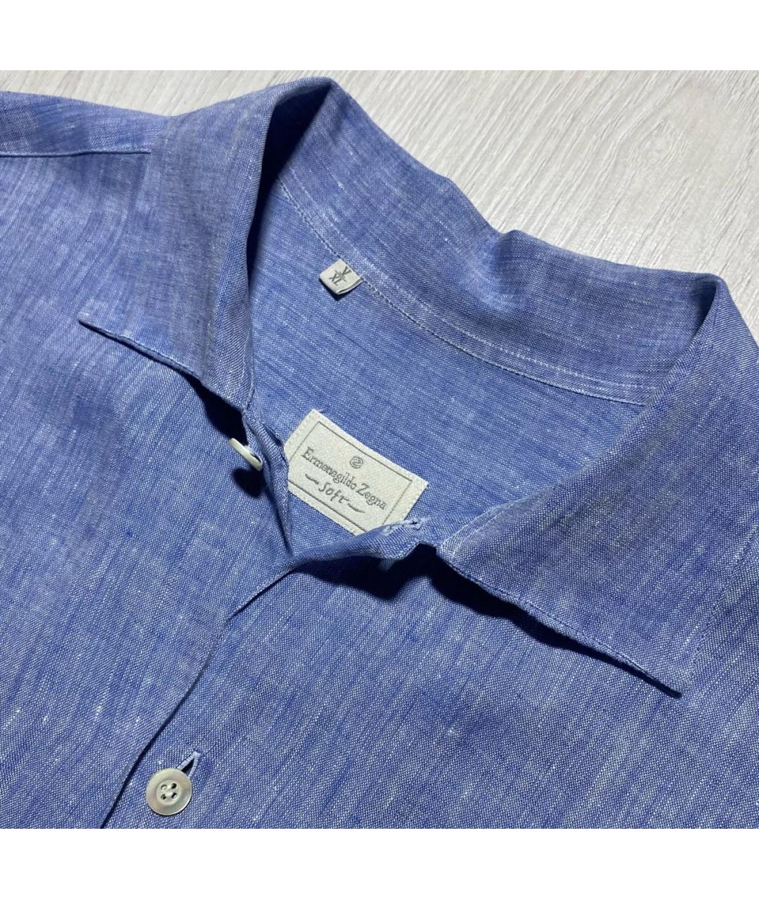 ERMENEGILDO ZEGNA XXX Голубая льняная кэжуал рубашка, фото 4