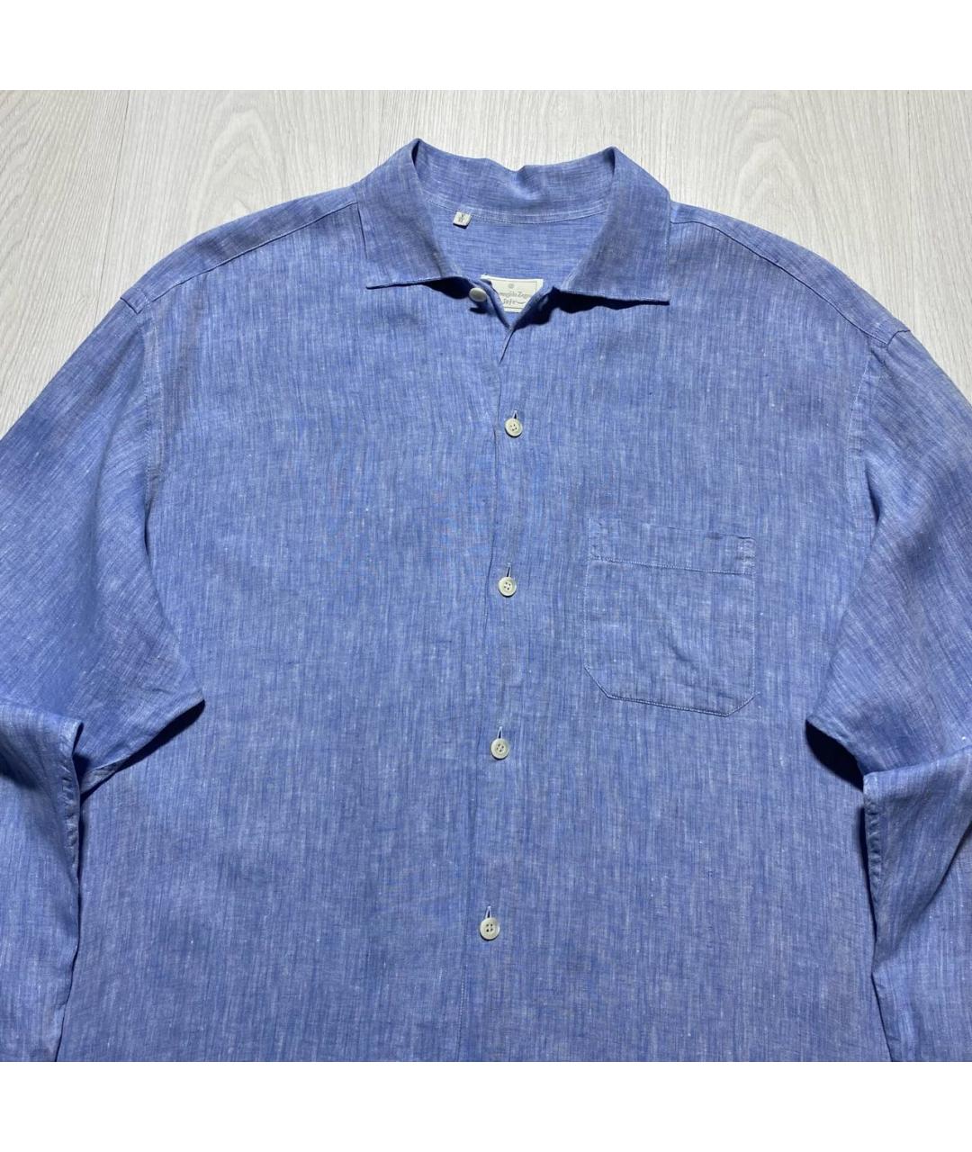 ERMENEGILDO ZEGNA XXX Голубая льняная кэжуал рубашка, фото 3