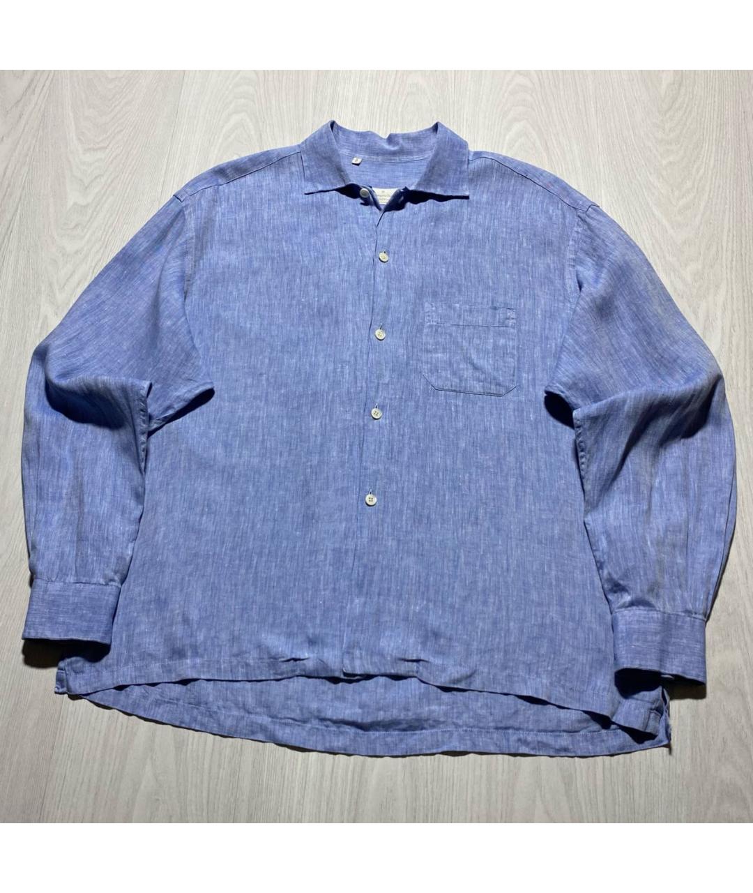 ERMENEGILDO ZEGNA XXX Голубая льняная кэжуал рубашка, фото 2
