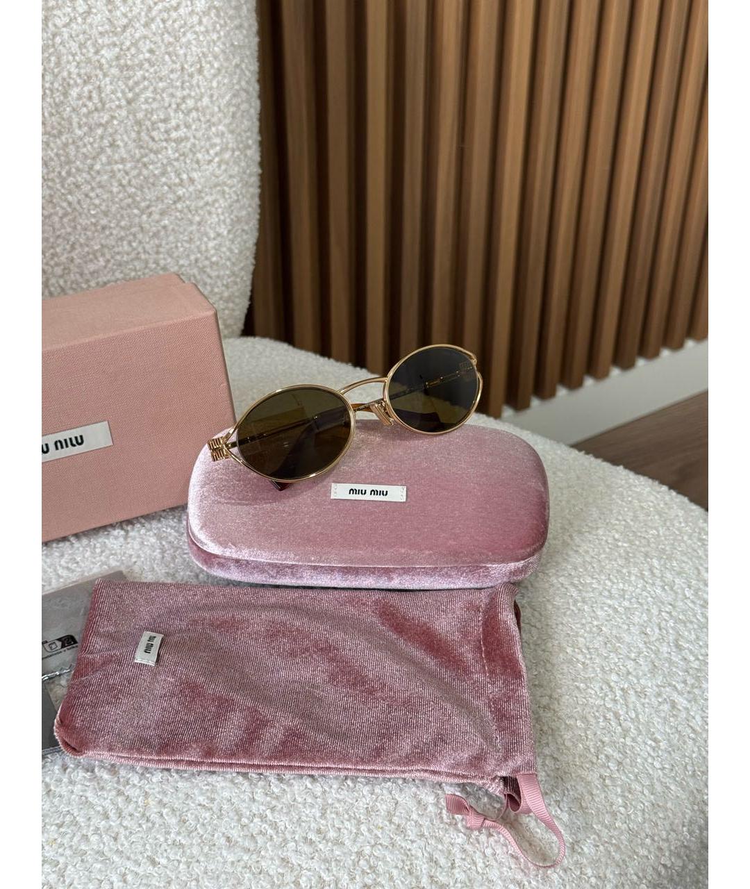 MIU MIU Золотые металлические солнцезащитные очки, фото 3