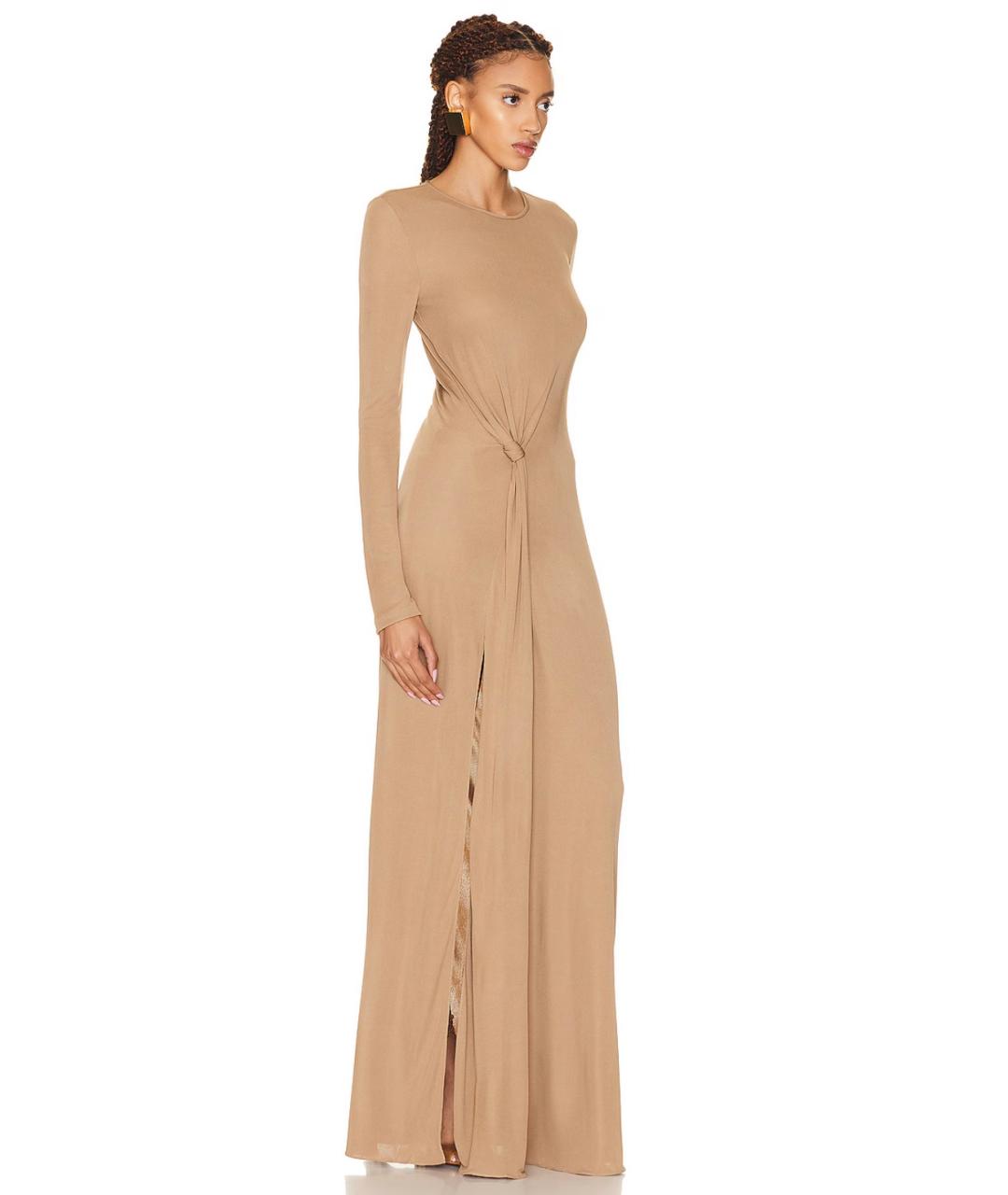 SAINT LAURENT Бежевое вискозное коктейльное платье, фото 3