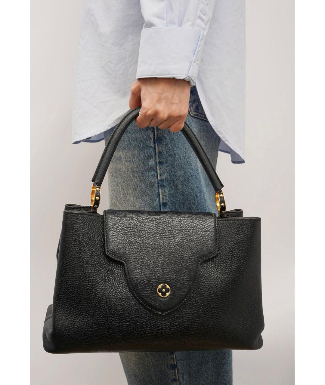 LOUIS VUITTON Черная кожаная сумка с короткими ручками, фото 5