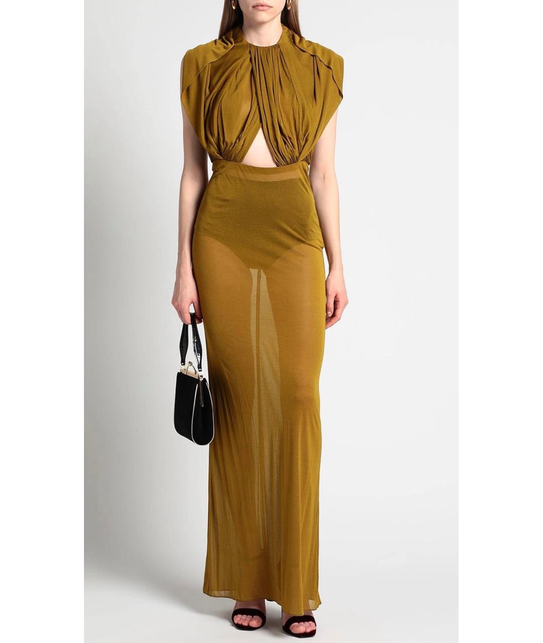 SAINT LAURENT Горчичное вискозное коктейльное платье, фото 2