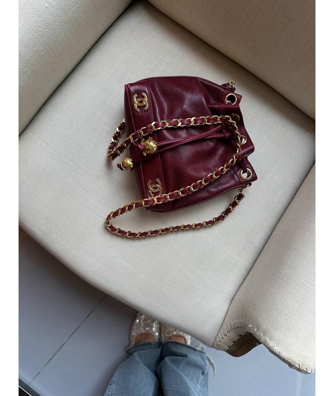 CHANEL Бордовая кожаная сумка через плечо, фото 2