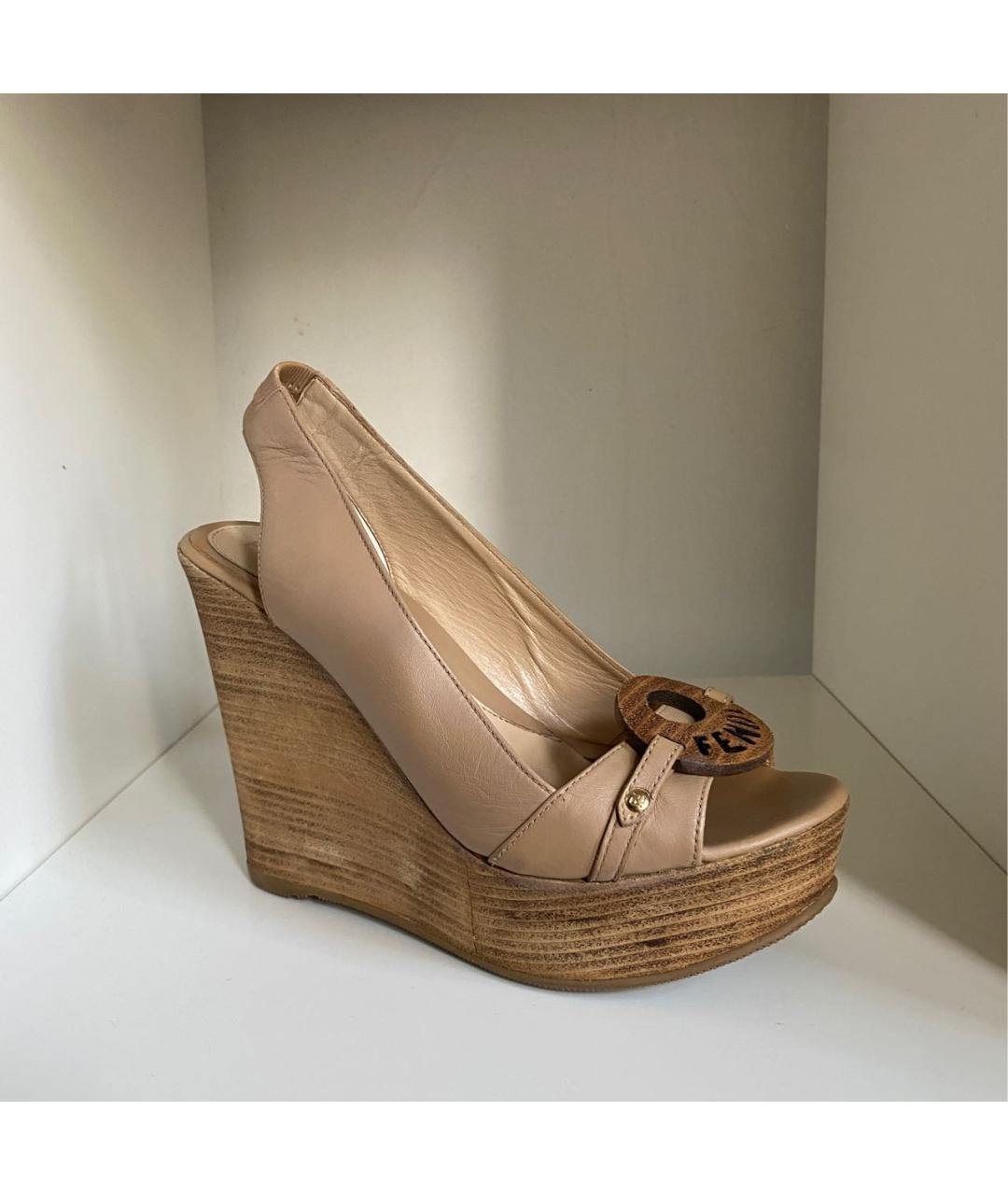FENDI Бежевые кожаные босоножки, фото 9