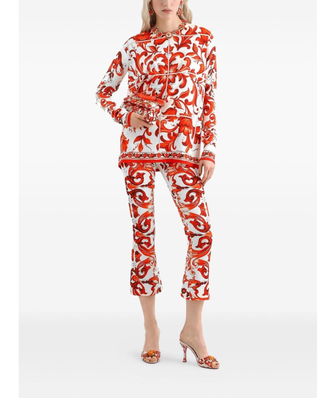 DOLCE&GABBANA Оранжевые шелковые прямые брюки, фото 3