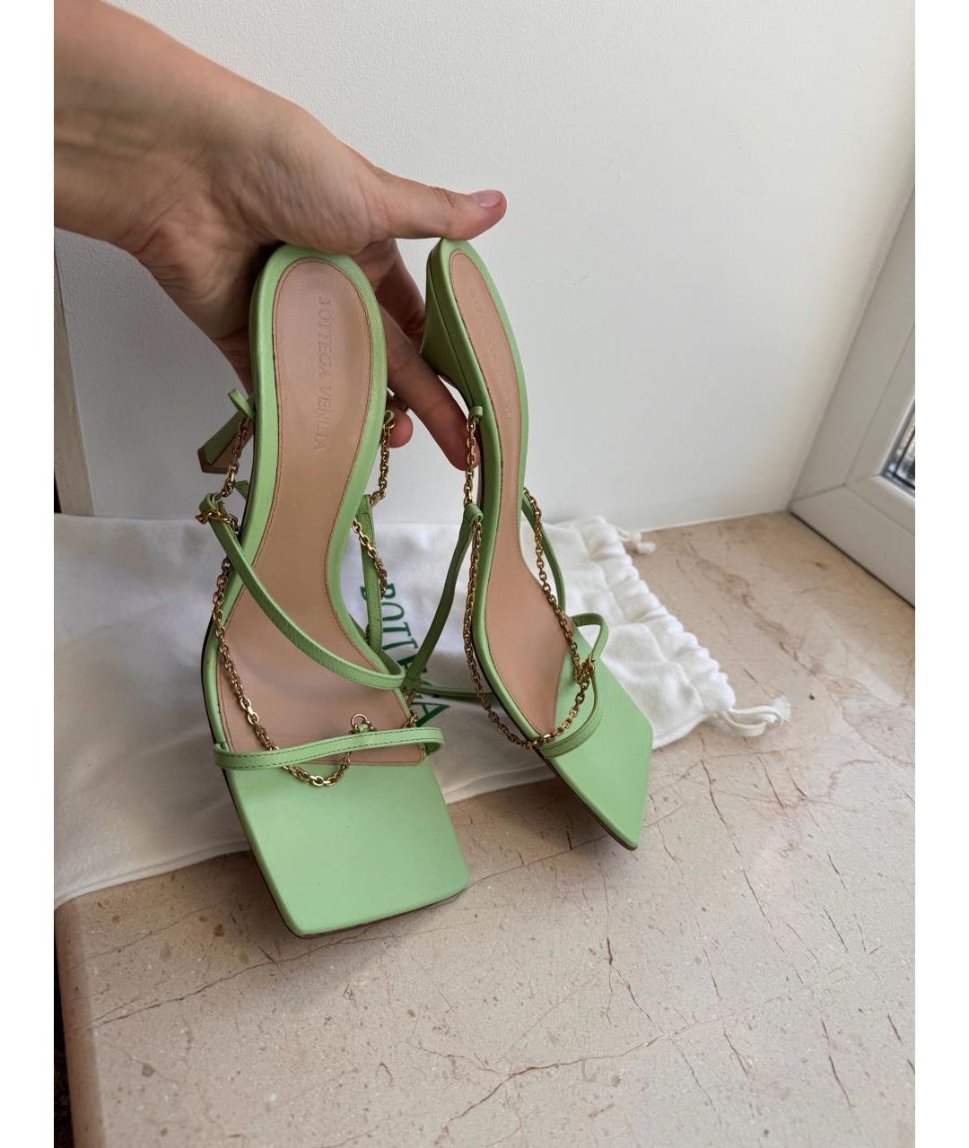 BOTTEGA VENETA Зеленые кожаные босоножки, фото 7