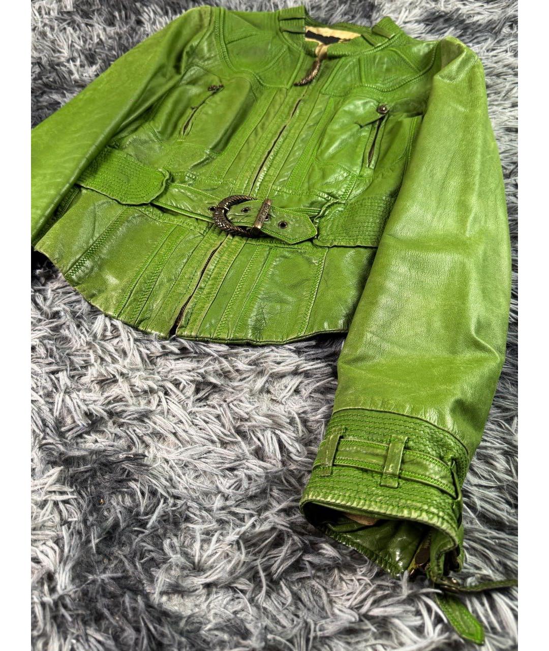 JUST CAVALLI Зеленая кожаная куртка, фото 4