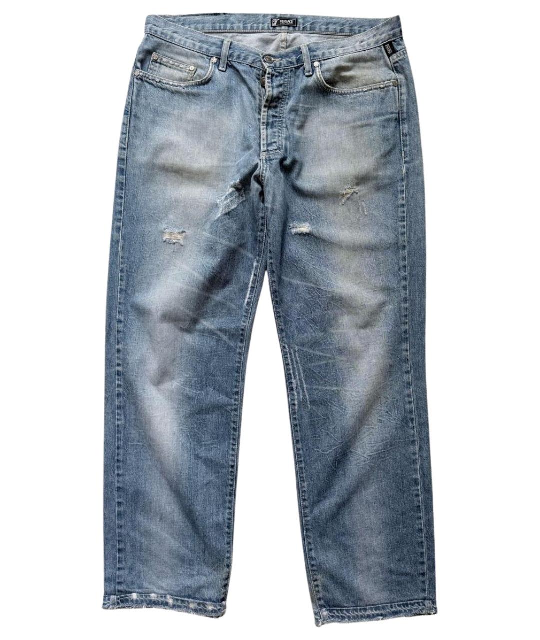 VERSACE Голубые хлопковые прямые джинсы, фото 1