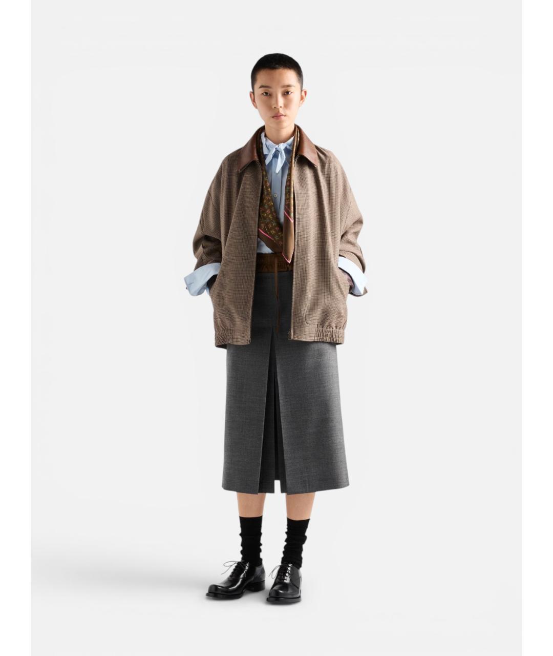 PRADA Серая шерстяная юбка миди, фото 2