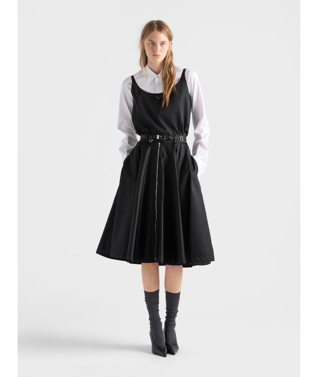 PRADA Черная нейлоновая юбка миди, фото 2