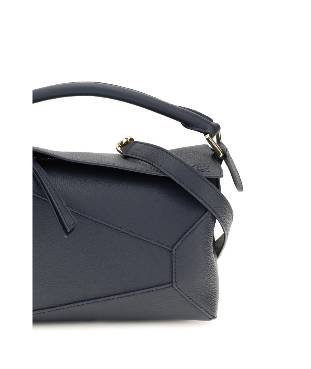LOEWE Темно-синяя кожаная сумка с короткими ручками, фото 4