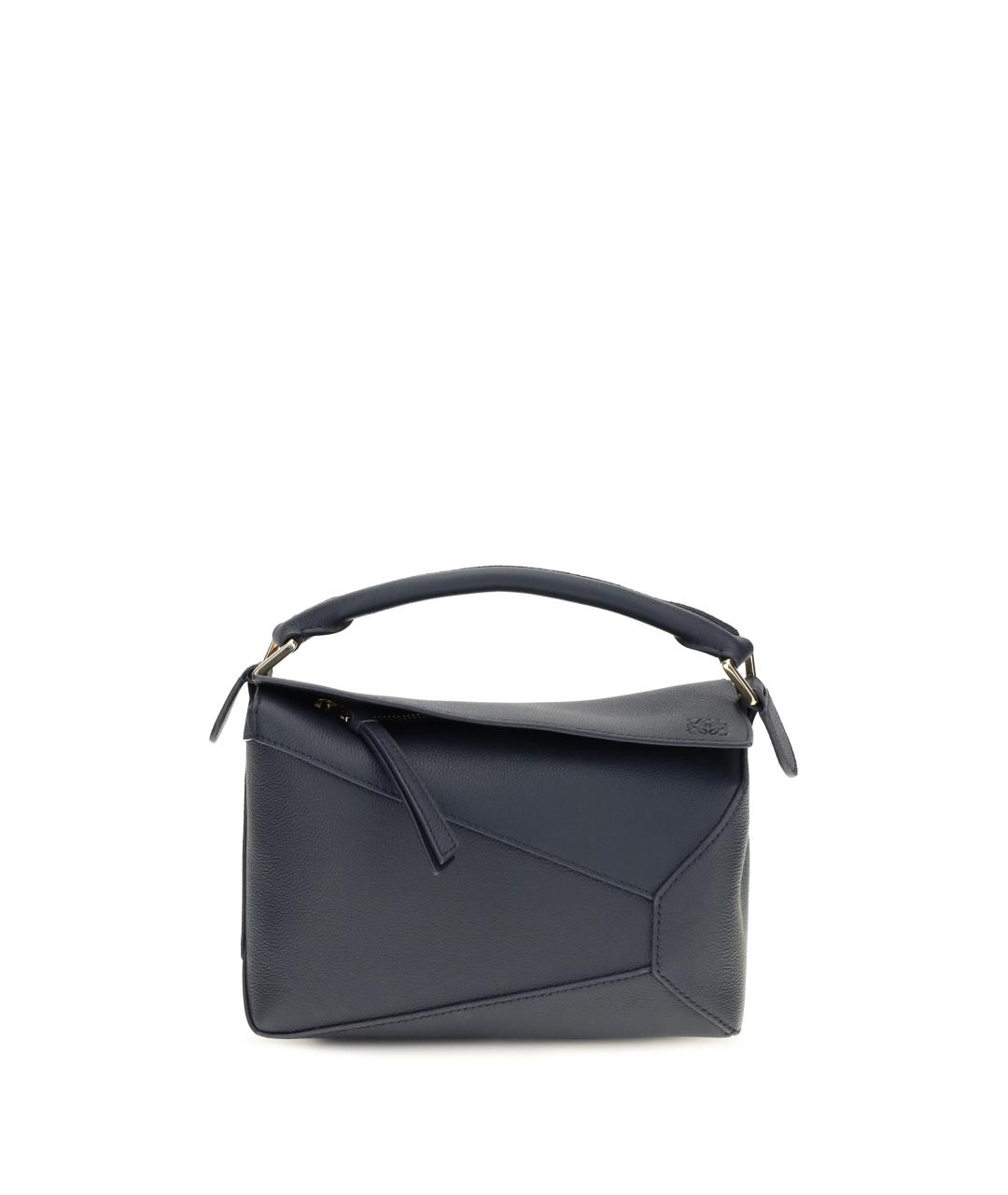 LOEWE Темно-синяя кожаная сумка с короткими ручками, фото 1