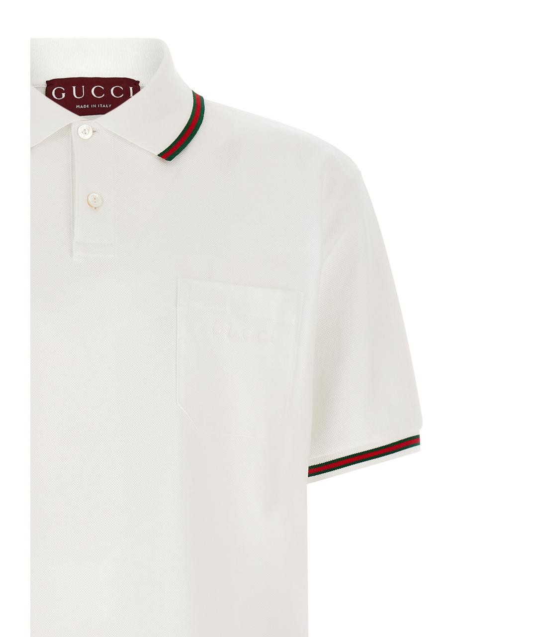 GUCCI Белое хлопковое поло с коротким рукавом, фото 3