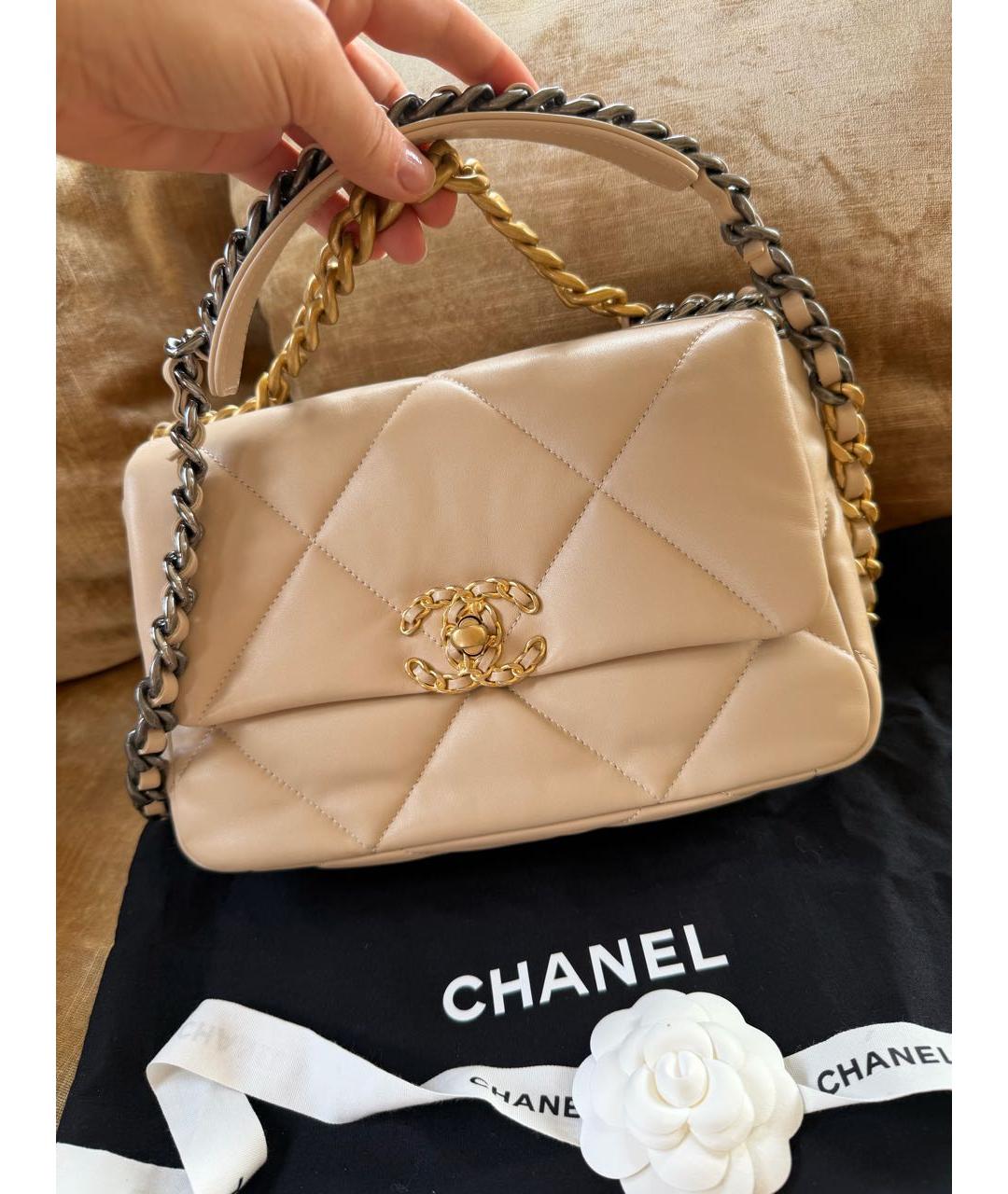 CHANEL Бежевая кожаная сумка через плечо, фото 7