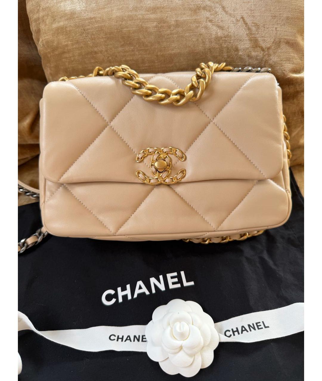 CHANEL Бежевая кожаная сумка через плечо, фото 9