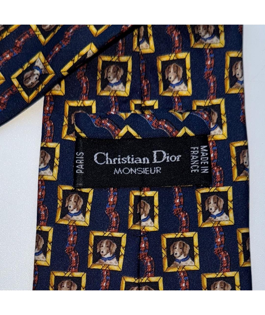 CHRISTIAN DIOR Синий шелковый галстук, фото 4