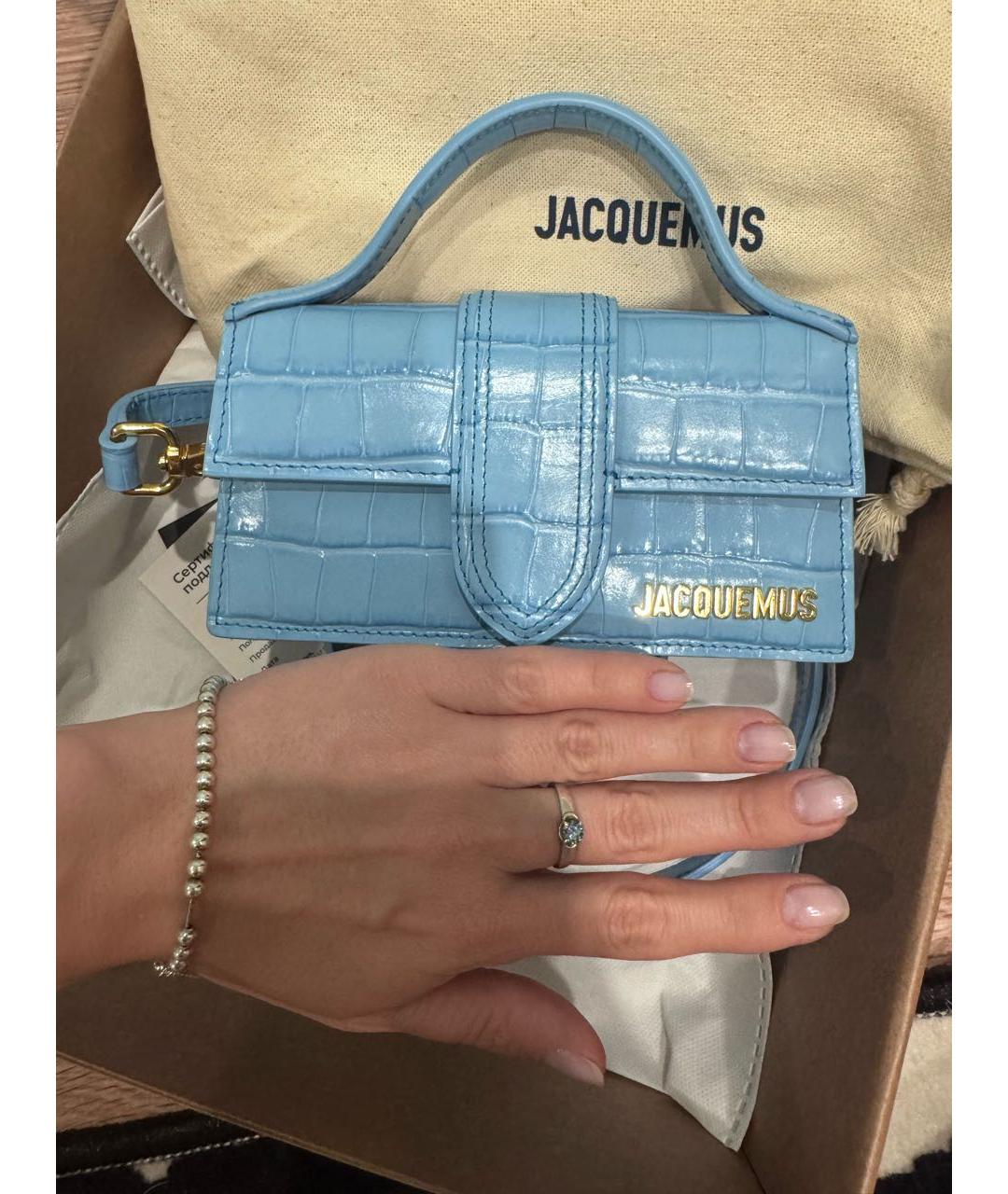 JACQUEMUS Голубая кожаная сумка с короткими ручками, фото 6